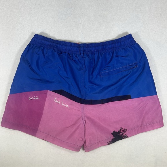 Paul Smith LA Placement Swim Shorts‎ Mens Colorblock Blue Pink Medium 4" Liner - Picture 2 of 4